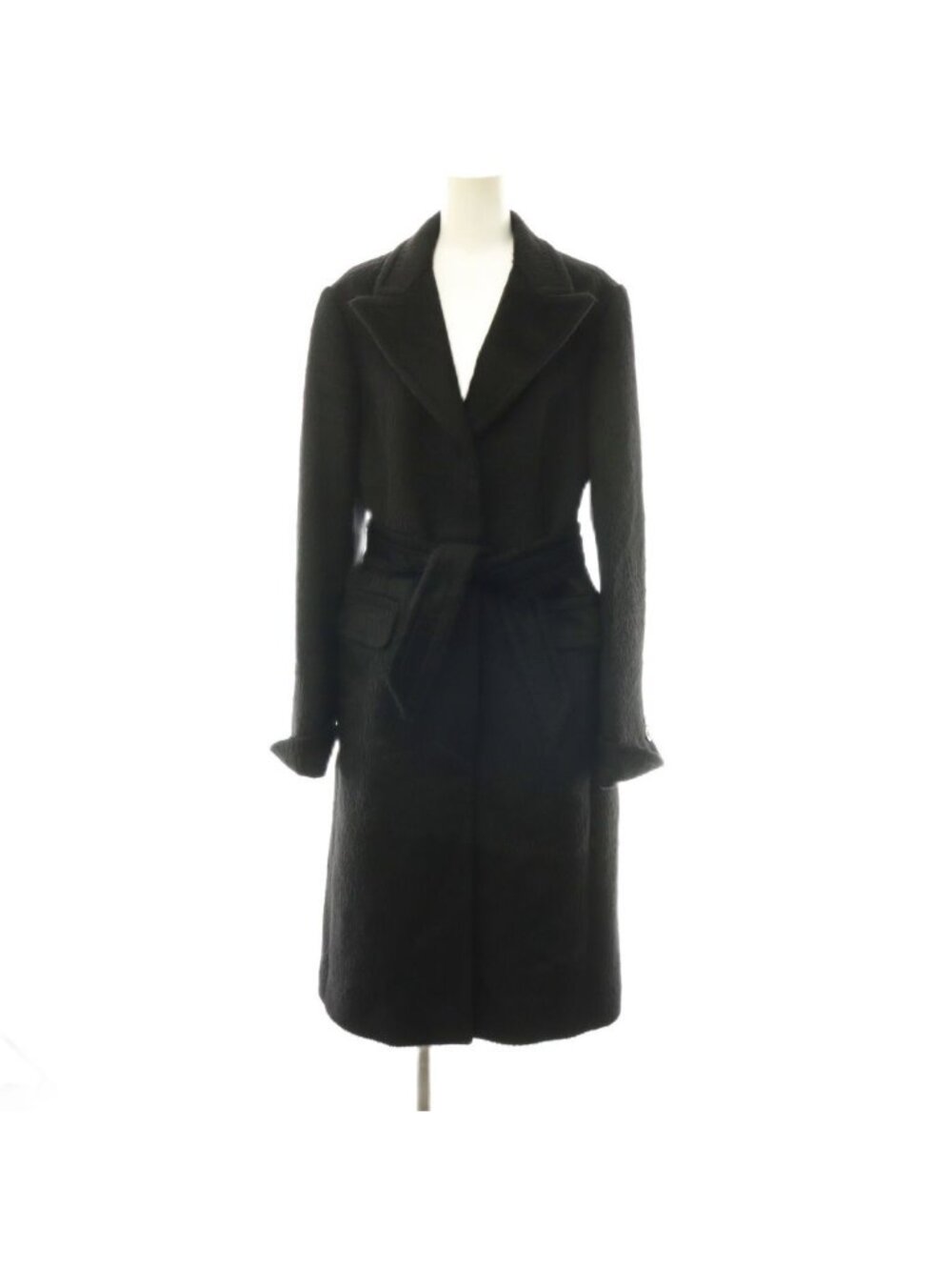 Max Mara Alpaca Wool Shaggy Coat Long with Belt Black